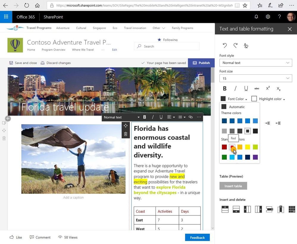 SharePoint pages and image editing updates in Office 365