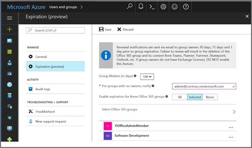 Office 365 Groups experiration