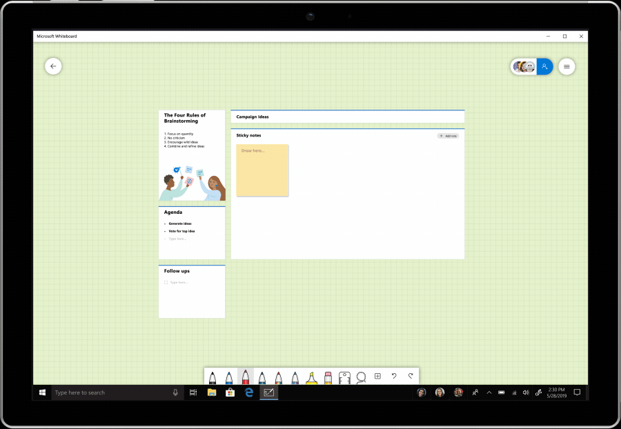 Animated image of sticky notes being used in Microsoft Whiteboard.